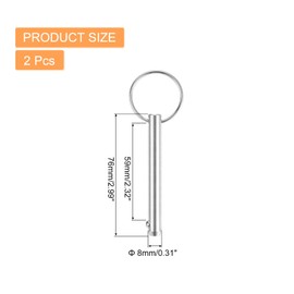 sourcing map 2Pcs 8mmx59mm Quick Release Pins, 316 Stainless Steel Marine Hardware for Marine Mountain Seat, Ship Outfitting, Shipbuilding, Silver