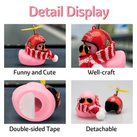 wonuu Pink Duck Car Dashboard Decorations Rubber Duck Car Ornaments Cool Duck with Propeller Helmet Sunglasses Gold Chain (X-Merry Christmas-Pink)