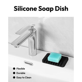 Self Draining Soap Dish for Shower, Silicone Soap Dish for Kitchen Sink, Bathroom Sink (2, Black, S(3.1"×4.5"))