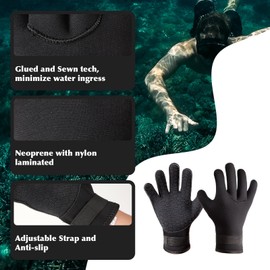 Yakevo Neoprene Glove, Wetsuit Gloves 3mm with Waist Strap for Scuba Diving Snorkeling Paddling Surfing Kayaking Canoeing Spearfishing Skiing and Water Sports, Wetsuit Glove for Men, Women