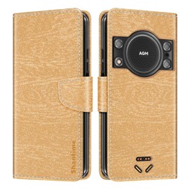Shantime Leather Wallet Case Compatible with AGM H5 Pro, Colorful Flip Cover with Card Holders Magnetic Closure Full Protection Shell(Gold)