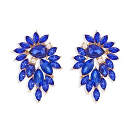 TRWWELL Marquise Sparkly Royal Blue Rhinestone Statement Drop Earrings for Women Vintage Crystal Cluster Earrings for Wedding Jewelry Gift