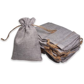 N'icePackaging - 12 Qty - Natural Grey Burlap Fabric Drawstring Bags - 3 3/4" x 5 1/4" - For Treats/Gifts/Showers/Holidays/Sales/Birthdays
