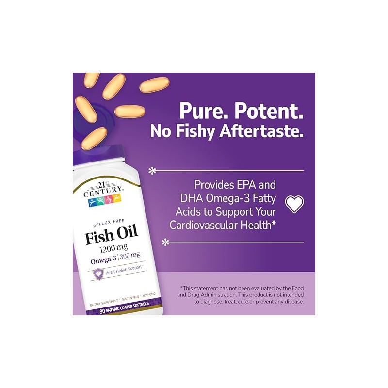 21St Century Fish Oil 1200 MG Enteric Coated Softgels, 90-Count