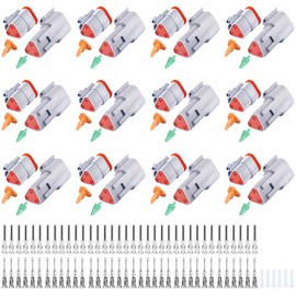 126PCS 3 Pin Way Deutsch DT Gray Connector 12 Set，Size 16 Stamped Contacts Waterproof Electrical Wire Connector with Seal Plug for Truck, Off-Road Vehicles, Marine, Motorcycle Wiring
