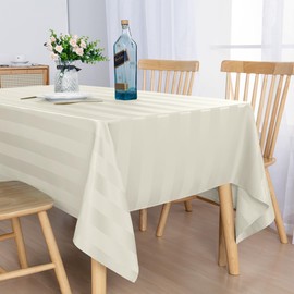 Hiasan Striped Rectangle Tablecloth - 54 x 80 Inch - Stainproof, Spillproof and Water Resistant Polyester Fabric Oblong Table Cloth for Outdoor Picnic, Dining Table and Restaurant, Beige