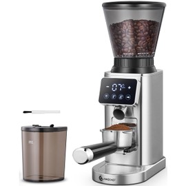 AMZCHEF Coffee Grinder, Coffee Bean Grinder for Home Use with Precise Grinding, LED Control Panel, Detachable Funnel Stand, Anti-static Design, 45 Grind Settings, Silver