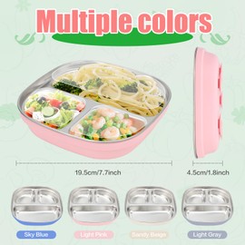 TAOceeXI Stainless Steel Toddler Plates with Suction | Non-Slip Divided Baby Plates BPA Free & Non Toxic | Detachable Silicone Base| Dishwasher Safe | Unbreakable Kids Dinnerware 2-pack（Blue + pink）