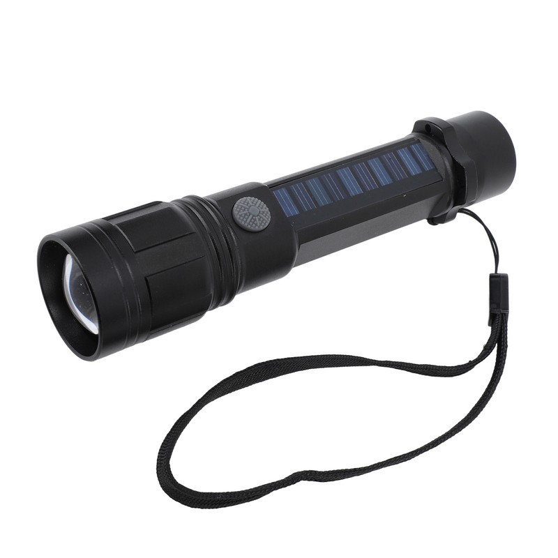 LED Flashlight Zoomable 3 Light Modes USB Or Solar Charge