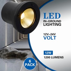 EAGLOD 12W Ground Light, Low Voltage Lanscape Well Lights, 12V~24V AC/DC Black In-Ground Light Waterproof Landscape Lighting for Garden,Fence,Patio,Tree (Warm Withe)