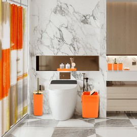XLHOMO Orange Bathroom Accessories Set, Bathroom Sets with Shower Curtain, Orange Bathroom Accessories with Trash Can, Soap Dispenser, Soap Dish, Toilet Brush Holder, Qtip Holders for Bathroom