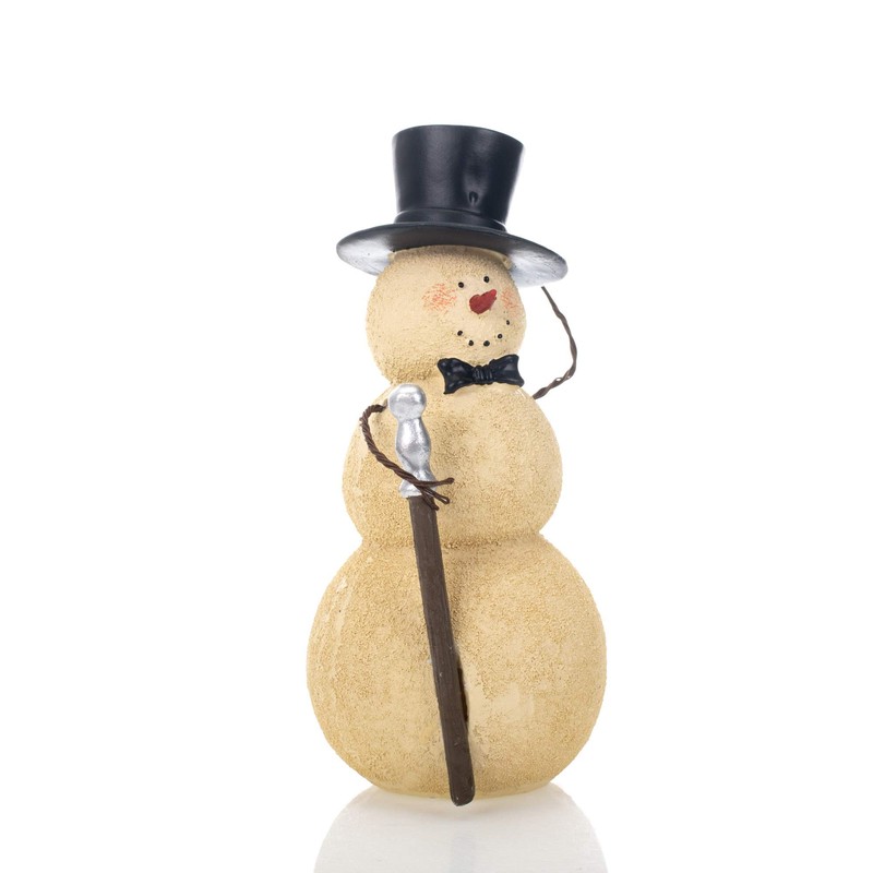 Snowman with Cane Winter White 8 inch Resin Stone Christmas