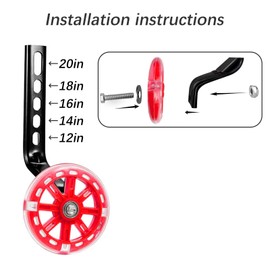 ALI2 Kids Bike Stabilisers for Childs, Bicycle Training Flash Wheels for Kids Compatible with 12 14 16 18 20 Inch Kids' Variable Bicycles & Single-Speed Bikes.(Red)