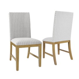 HomePop Upholstered Wood Apron Dining Chair - Light Gray Stripe (Set of 2)