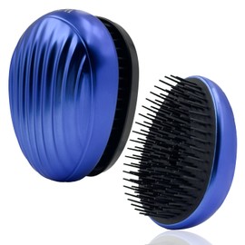 WYNK Matte Electroplated Dark Blue Travel Hair Brush - Detangling Brush with Ultra-Soft Bristles, Portable Comb, Protective Cover Included