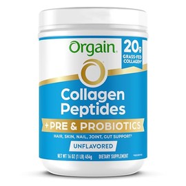 Orgain Hydrolyzed Collagen Peptides + Prebiotic & Probiotics Powder for Women & Men, 20g Grass Fed Collagen, 1 Billion CFU - Supports Digestive, Hair,
