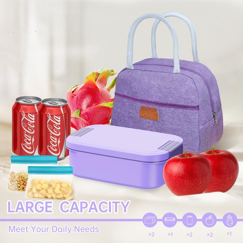 JBGOYON 4-in-1 Bento Box and Insulated Lunch Bag Set, Purple