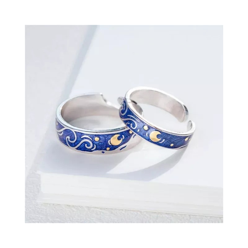 Dtup Anillos De Compromiso Noche Estrellada De Van Gogh Pareja