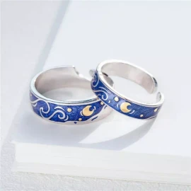 Dtup Anillos De Compromiso Noche Estrellada De Van Gogh Pareja