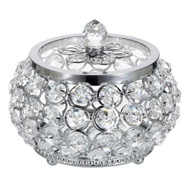 Hipiwe Crystal Jewelry Trinket Box with Glass Lid Silver Mirrored Treasure Box Decorative Jewelry Box Ring Earrings Necklace Storage Keepsake Box Gift for Women Girls