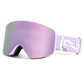 COPOZZ F3 Ski Goggles, Frameless OTG Magnetic Snow Goggles, Anti Fog UV Protection Interchangeable Lenses, Snowboard Goggles for Adult Men Women Youth - Purple Frame Purple Lens(vlt 17%)