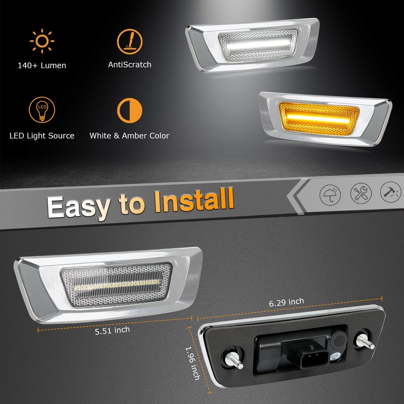 HERCOO Side Marker Turn Signal Lights LED Position light Compatible
