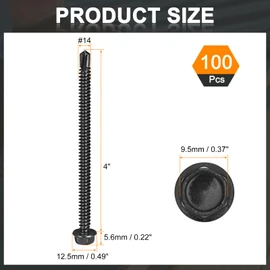 uxcell 100Pcs #14 x 4 Self Drilling Screws, 410 Stainless Steel Self Tapping Screws for Metal, Black Oxidation Finish, Hex Washer Head Sheet Metal Screws