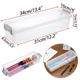 SUMTree 3 Pack Clear Storage Containers rectangular transparent Storage boxes Home Utility Boxes with Grey Clip 1.5L (Grey)