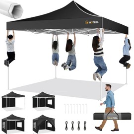 Hoteel Canopy 10x10 Heavy Duty Pop Up Canopy Tent with 4 Sidewalls,UPF50+ and Waterproof 1500mm,3 Height Adjustable,Upgraded Hexagonal Pipe,Commercial Instant Tent,for Picnic,Parties,Backyard,Black