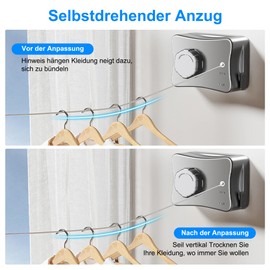 Washing Line Extendable Wall Stainless Steel Rope: 5.1 m Adjustable Retractable Clothesline for Indoor and Outdoor Use for Dry Clothes for Balcony Laundry Room Laundry (Grey)