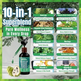Pure Soursop 10-in-1 Liquid Drops Extract - Nori, Moringa, Black Seed Oil, Turmeric, Oregano Liquid Drops - Dietary Supplement, Health, Fitness, Natural Health Blend:_2pc