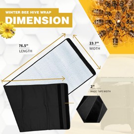Winter Bee Hive Wrap for 8 and 10 Frame Hives Beekeeping Supplies, Ensuring Warmth and Comfort, 600D Oxford Insulated Cover, Waterproof, Windproof, Lightweight, Eco-Friendly, Reusable, 75.6" x 23.67"