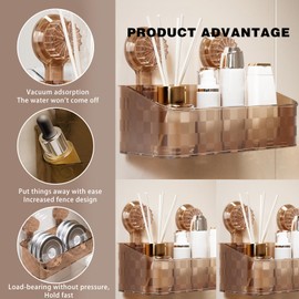 Percifee Bathroom Storage Box, PET Material, Wall Mounted, No Drill Installation, Checkerboard Pattern, Dual Use, Ventilated, Large Capacity