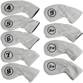 anddat Iron Headcover, Wedge Cover, PU Leather, 9-piece Set, Embroidery, Golf Club, Men's, Accessories, Sports Gear, Present, Celebration (Gray)
