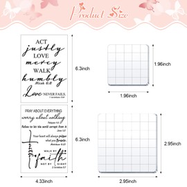 8 Pcs Christian Bible Verse Clear Rubber Stamps for Crafting, 6 Sheets Christian Bible Verse Clear Rubber Stamp and 2 Pcs Acrylic Stamp Blocks with Grid Line for DIY Journaling Card Making