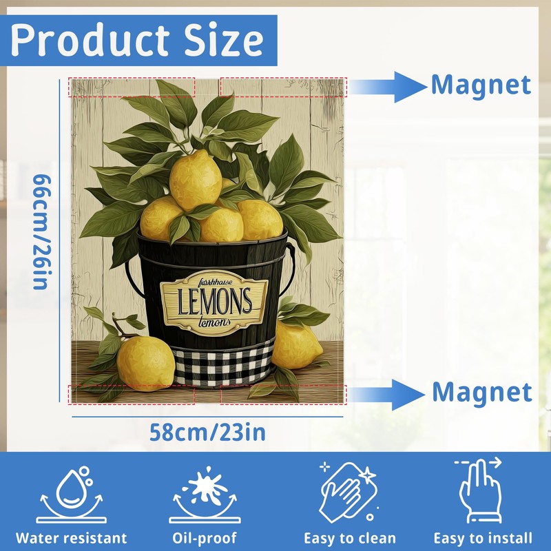Washable Farmhouse Lemon Bucket Dishwasher Magnetic Cover for Kitchen Decor,Refrigerator