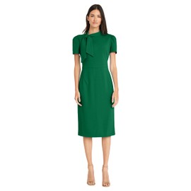 Maggy London Women's Midi Short Sleeve Sheath with Neck Tie Career Office Work Wear, Formal Garden