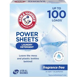Arm & Hammer ARM & HAMMER Power Sheets Laundry Detergent, Fragrance Free, Dermatologist Tested Concentrated Laundry Detergent Sheets, 50 Count, up to 100 Small Loads