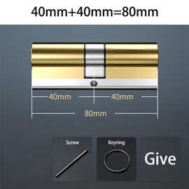 Qrity Security Door Cylinder 40/40(80mm), Copper Door Barrel Lock, Door Barrel Lock with 8 Keys, Suitable for Bedroom Doors, Wooden Doors, etc.