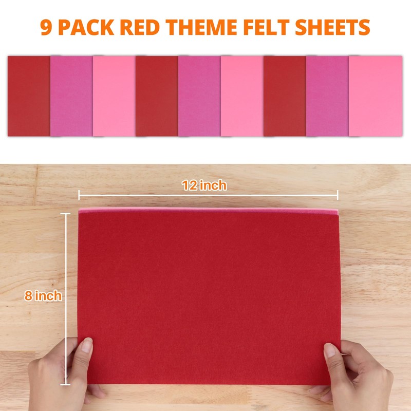 HTVRONT Felt Sheets for Crafts - 9 Pcs 8x12 Red