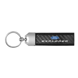 iPick Image 100% Real Carbon Fiber Leather Strap Key Chain with Black Stitching for Ford Explorer