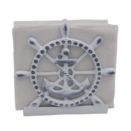 THDC Nautical Napkin Holder, Lunch, Dinner, Nautical Collection Napkin Holder, Made Of Metal (Anchor Distress White)