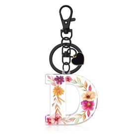 Oubaka Fashion Alphabet Initial Letter Keychain Acrylic Alphabet Keyrings Heart Cute Letter Keyring Alphabet Initial Letter A-Z Keychains for Backpack Handbag Car Key Bag Keyring(Letter D)