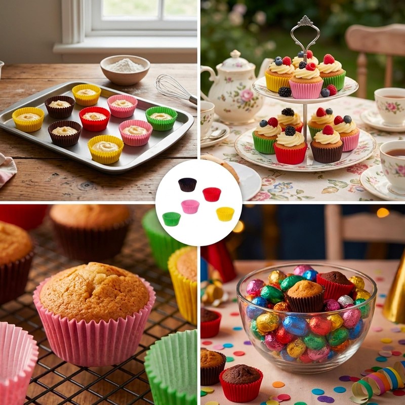 1000Pcs Mini Cupcake Cases, Assorted Yellow Brown Red Pink Green