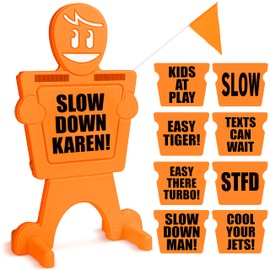 GoSports Slow Down Man! Street Safety Sign - 3 ft High Visibility Kids at Play Signage for Neighborhoods with 9 Decal Options and Flag