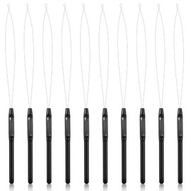 AOZUO Crochet Hook Set, Threader, Beard Beads, Hair Extensions, Black Loops, Threader for Hair and Feather Extensions, Threader, Pull Hook Tool, Pack of 10