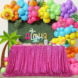 QueenDream Mantel Rectangular de Lentejuelas de 90 x 132 Pulgadas, Mantel Brillante para decoración de Mesa de Patio, Fiesta de Primavera, Boda, Baby Shower, Color Fucsia
