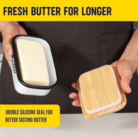 White Butter Dish with Lid for Countertop & Refrigerator - Unbreakable Metal Butter Keeper, Large Butter Container for Fridge, Butter Holder, Butter Tray, Butter Storage for Counter, Mantequillera