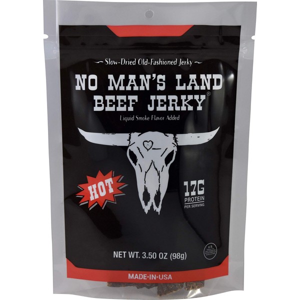 No Man’s Land HOT Beef Jerky High Protein Low Calorie Low Carb Beef Snack 3.5oz Bag