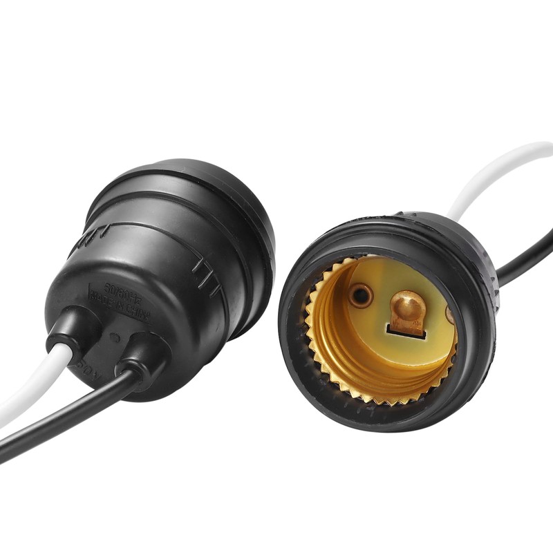 12PCS Waterproof Black Pigtail Lamp Holder Socket,E26/E27 Fully Sealed Rainproof